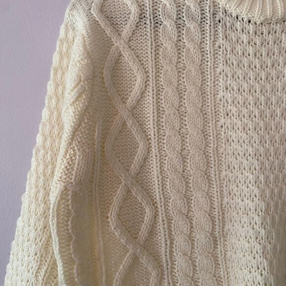 Jockey Sportswear Men's size Medium White Cream Cableknit Fishermen Sweater - Picture 5 of 9